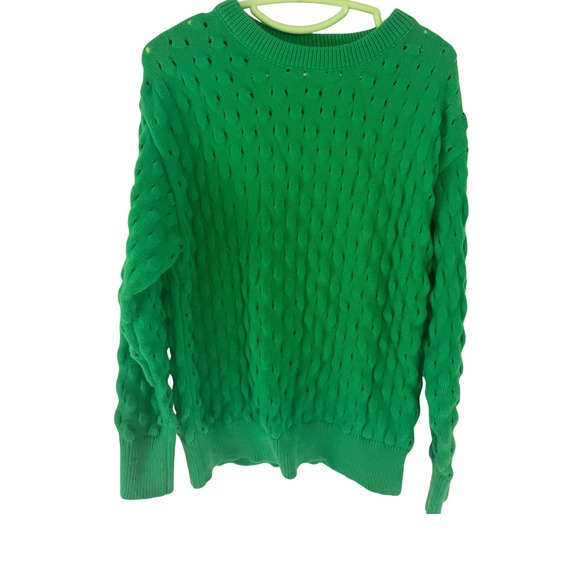 SHEIN Green Knit Open Weave Oversized Crew Neck Pullover Christmas Sweater sz L - Picture 1 of 3